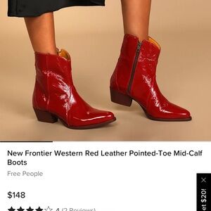 Free People New Frontier Red Leather Pointed-Toe Boots in size 10.5/41